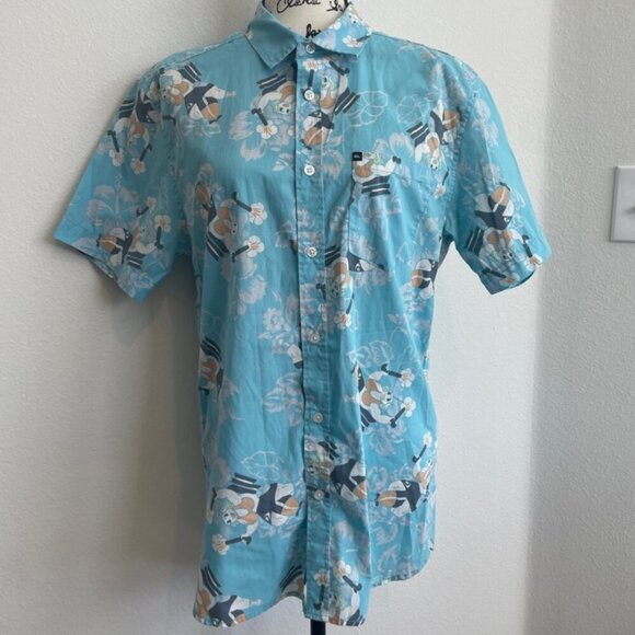 QUICKSILVER HAWAIIAN SHIRT NAUGHTY MAMA IN A ROCKET PRINT SZ M VERSATILE ICONIC - Picture 5 of 16